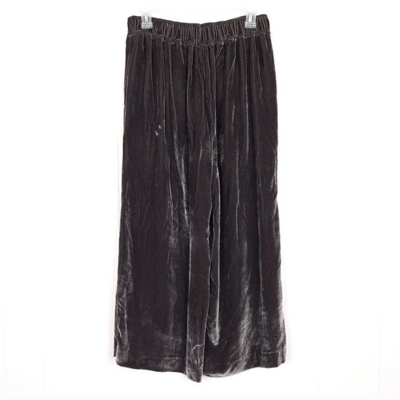Madewell Pants - Madewell Velvet Pull On Pants silk blend crop wide leg elastic waist dark gray